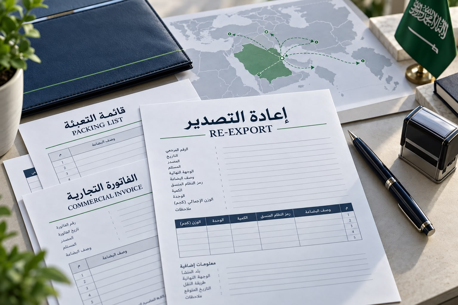 Re-export documents with a packing list and commercial invoice